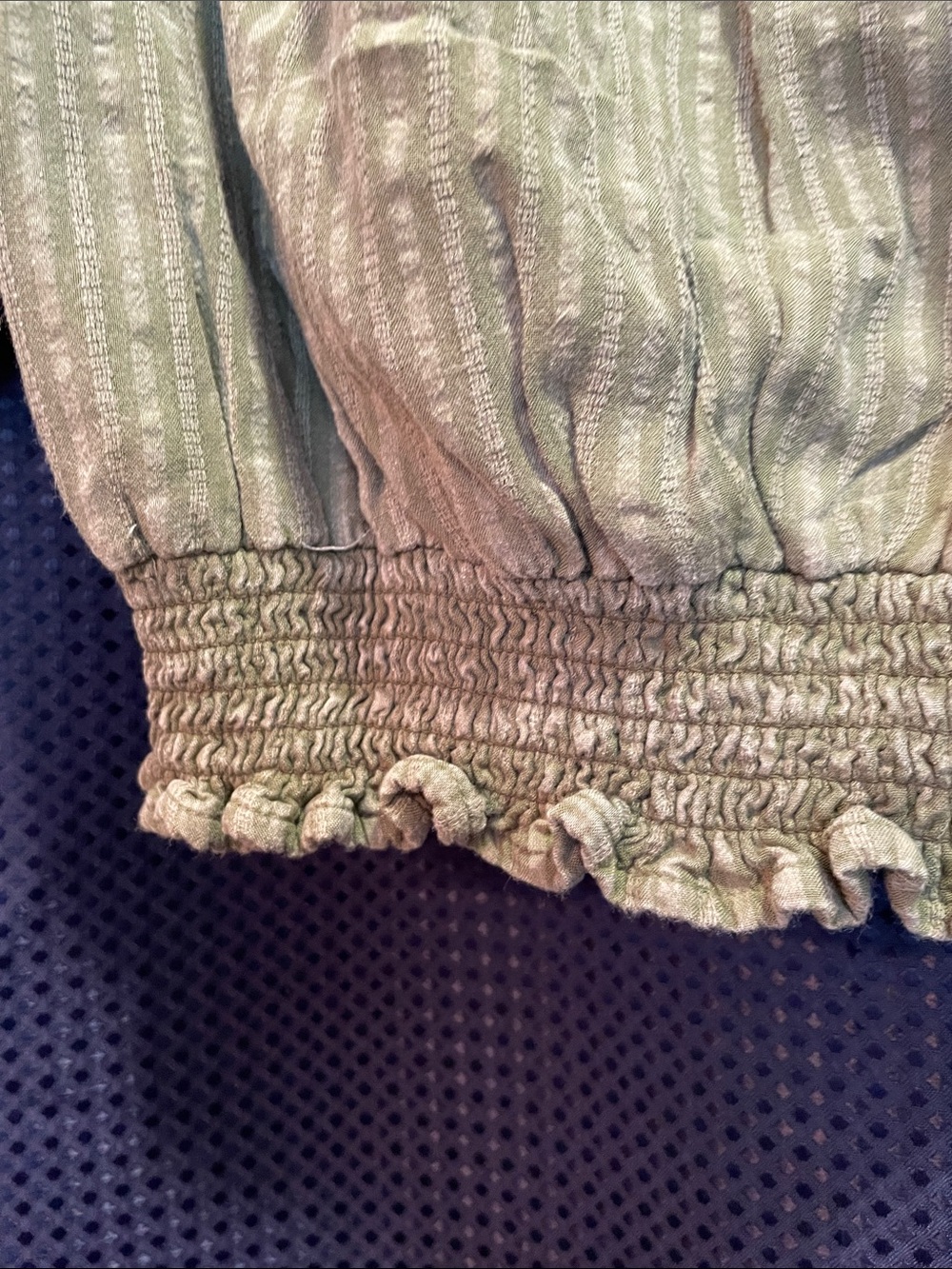 Striped Sage Smocked-Hem Peasant Crop Top - Picture 8 of 11